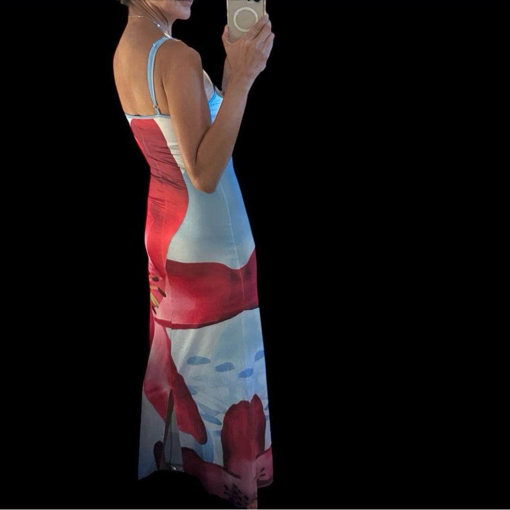 NWT Micas Floral Bodycon Maxi Dress Red Blue White Size S